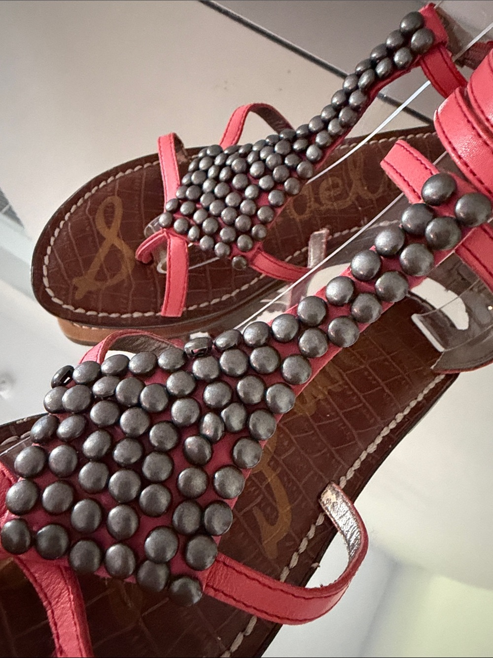 SAM EDELMAN Ginger Studded Gladiator Sandals Ankle Strap Flats Leather Size 8 - Picture 6 of 14